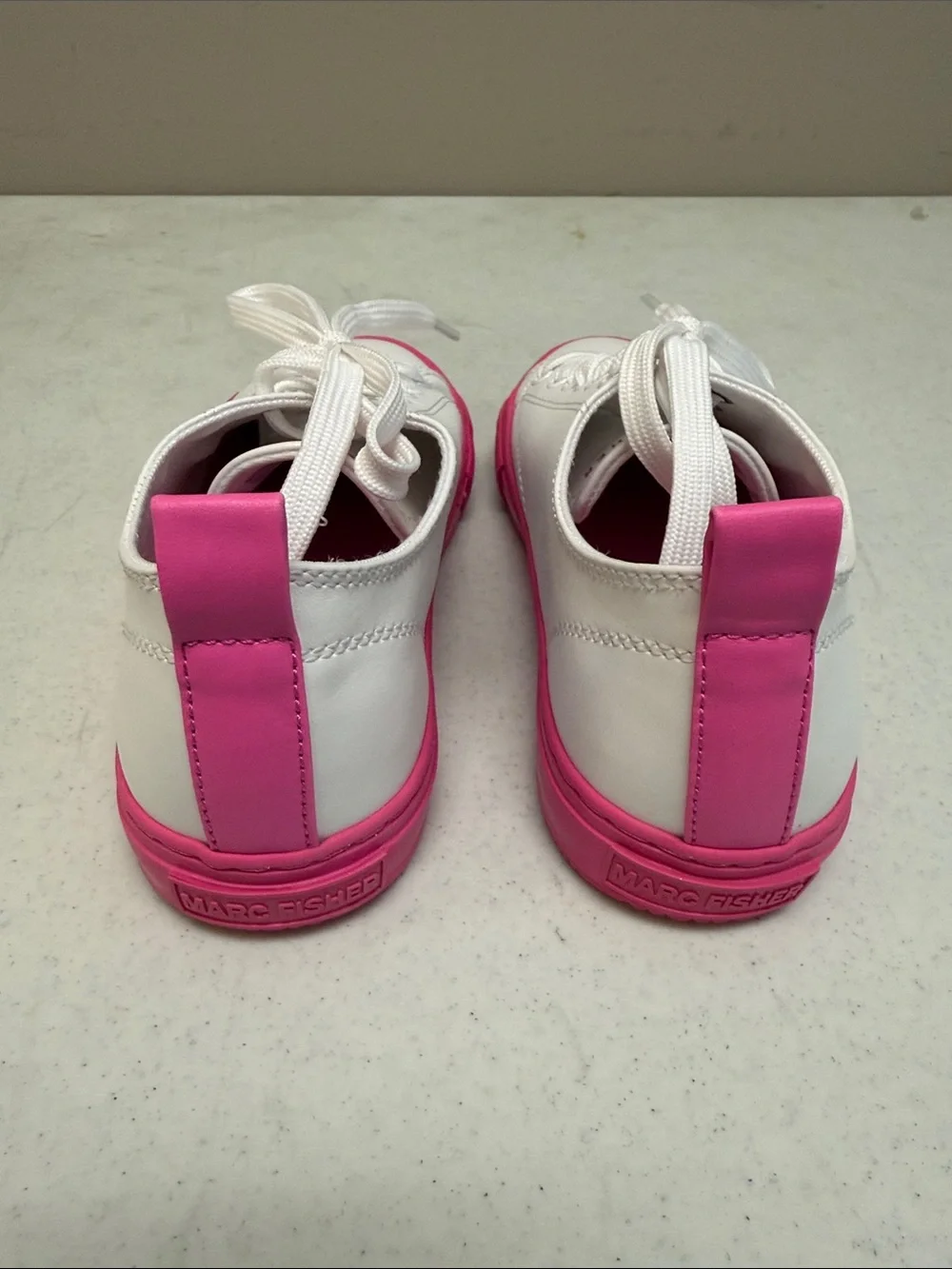 Marc Fisher White and Pink Women's Leather Lace-Up Sneakers